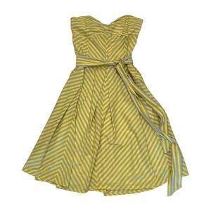 incredible y2k Hot Kiss yellow and gray striped strapless midi dress